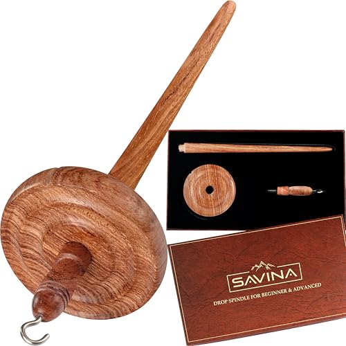 Savina Wooden Hardwood Drop Spindle Top Whorl Yarn Spinner Wheel for Beginners & Advanced