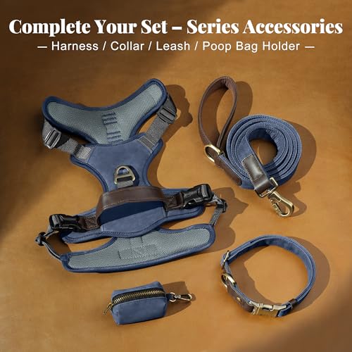 Image of Didog No Pull Dog Harness for Medium Dogs, Classic PU Leather, Blue, L