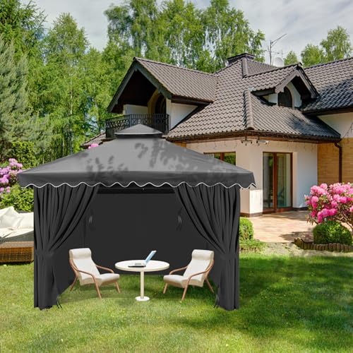 Tngan Gazebo Universal Replacement Privacy Curtain, 10'X12' Gazebo Curtains Outdoor Waterproof, 4-Panels Sidewall with Zipper for Patio, Garden and Backyard (Only Curtains, 10'X12', Black) - Image 7