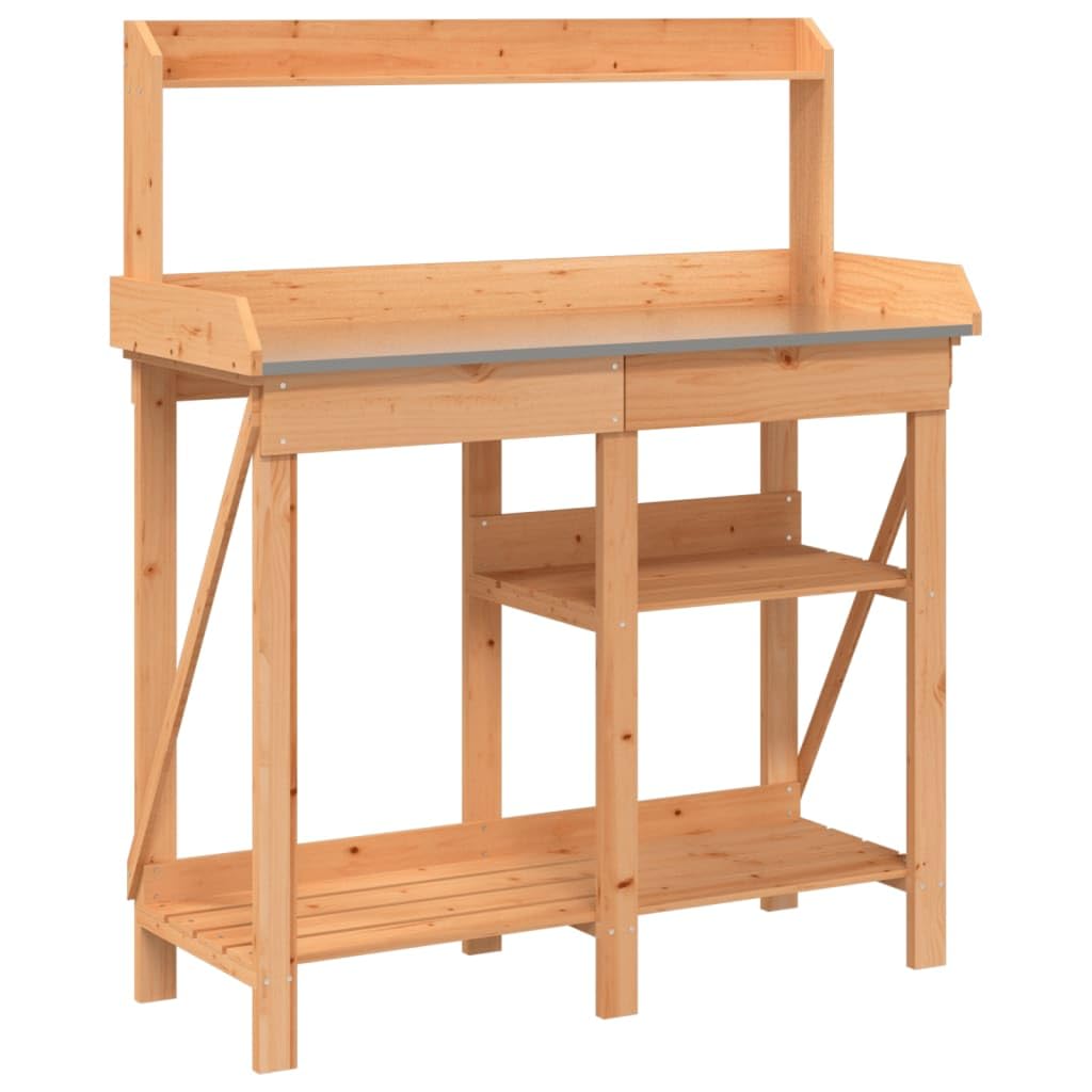 Rantry Mesa de jardín para plantas, mesa de jardín, mesa de jardinería, mesa para plantas de madera, mesa para plantas con estantes y cajones, mesa de trabajo de jardín, encimera galvanizada, color