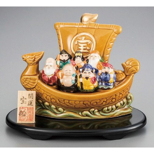 開運 縁起物 宝船 置物 Amazon.co.jp: 七福神開運宝船（茶）塗板付[ 190mm ]【 縁起の福飾り