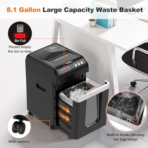 Bonsaii 200-Sheet Auto-Feed Micro Cut Paper Shredder - Heavy Duty 60 Min Run, P-4 Security, 8.1Gal(30.7L) Bin - déchiqueteuse à Papier électrique for Offices (C283-A) image 4