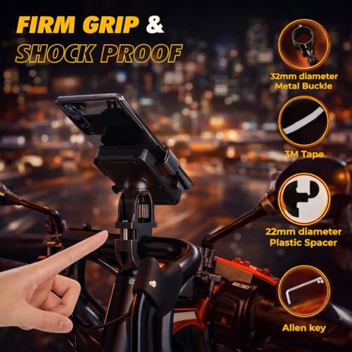 Image of MotoPro K3 Universal Bike & Motorcycle Phone Holder | Handlebar Mount with Secure Grip | Anti-Slip Adjustable Clamp | Mobile Stand for All Smartphones | Black