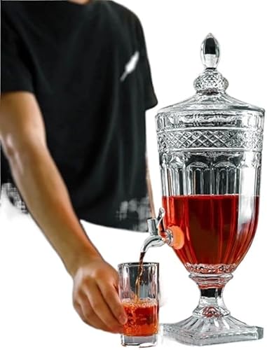 AZIEBAY ドリンクディスペンサークリエイティブなエンボス加工のクリスタルジュースボトル、蓋と蛇口付き、大容量ジュースジャグ、透明冷水ケトル