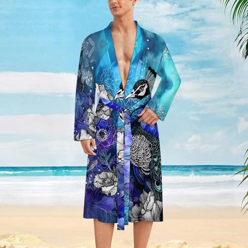 Peacock And Flowers Funny Men's Robe Soft Lightweight Bathrobe Long-sleeve Spa Robes2
