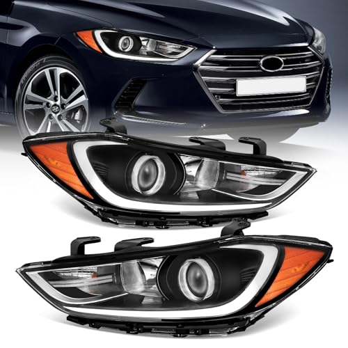 XGWZ Headlights Assembly Compatible with 2017 2018 Hyundai Elantra Black Housing Driver and Passenger Side