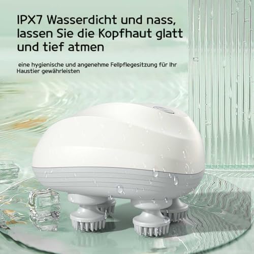 Haustier Massagegerät, Tragbar Katzen Massagegerät, Elektrisches Kopfmassagegerät Mit 4 Knetköpfen, Ipx7 Wasserdicht, Wohltuende Entspannung für Katzen und kurzhaarige Hunde (D)