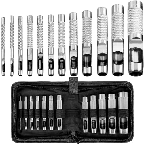 Optimisé Emporte Piece Cuir, Lot de 12 Emporte-Pièces en Acier pour Papier, 3 à 19 mm, pour Bracelet de Montre, Joint, Ceinture, Chaussures, Tissu, Toile...