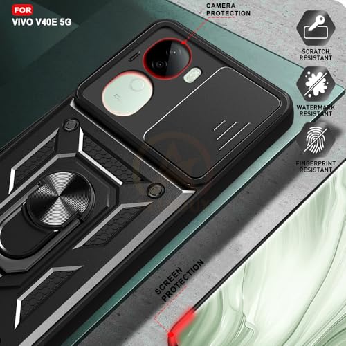 Image of Armor Bumper Back Cover Case for Vivo V40E 5G / iQOO Z9S 5G | Rotating Camera Cover, Ring Holder & Kickstand | Heavy Duty & 360 Degree Protection Vivo V40E 5G / iQOO Z9S 5G Back Cover (Black)