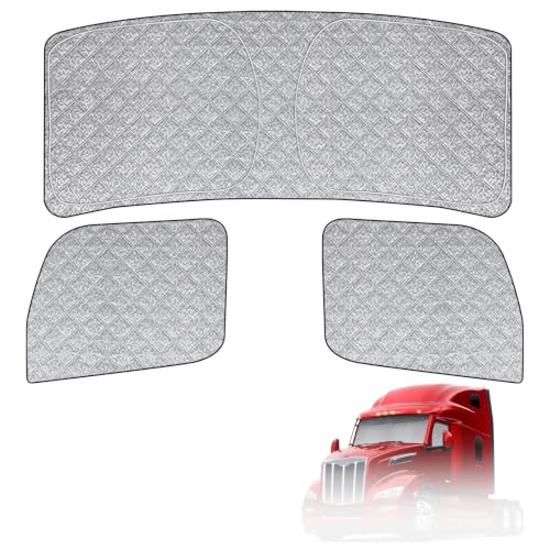 Federedevo 6 Layers Semi Truck Window Shades Custom Fit Peterbilt 579 2022-2025 3 Set Front Windshield and Side Windows Foldable Sun Protector Privacy Cover