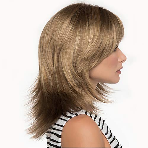 Miniatura 6 de Peluca Gigi color 38 gris oscuro 8 pulgadas longitud al hombro coqueta capas largas Kanekalon sintético monofilamento superior Wispy Face Framing