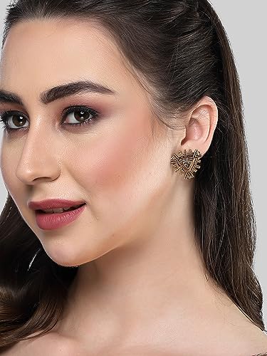 Image of Karatcart Silver Tone Diamond Shape Pink and Blue Carved Stone Studded Drop Earrings for Women
