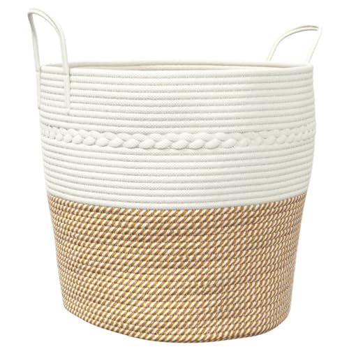 ** vidaXL Storage Basket Laundry Washing - Brown and White Cotton - Round Foldable Blanket Basket with Handles - 43 x 38 cm