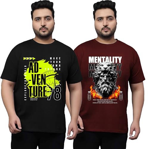 Image of West Gate Clothing Plus Size T-Shirt for Men | Cotton Mens Tshirt XL,2XL,3XL,4XL,5XL | Travel,Adventure T-Shirt | Urban | Mens T-Shirt Combo Pack of 2