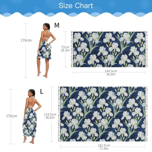 Falda para traje de baño William Morris con diseño de iris blanco floral 6