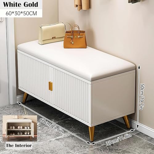 Banc à chaussures blanc en bois avec coussin 60x30x50 cm