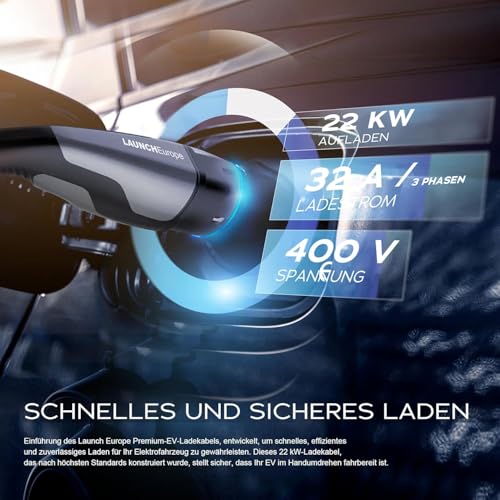 Câble de charge voiture électrique Type 2 triphasé 22kW 7m pour recharge rapide BEV