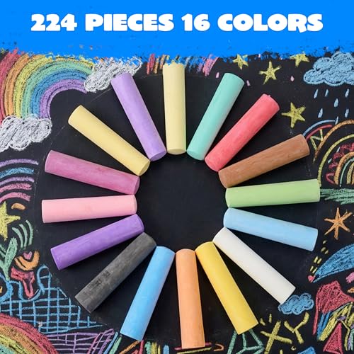 Image of JOYIN 224 PCS Sidewalk Chalks Set Non-Toxic Washable Jumbo Chalk for Outdoor Art Play, Painting on Chalkboard, Blackboard and Playground