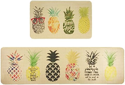 Wolala Home Natural Rubber 2 Pieces Sets Non-Slip Washable Kitchen Rug and Mat 18''x29''+18''x59'' Pineapple Comfortable Durable Laundry Room Area Rugs Floor Mat for Home Kitchen