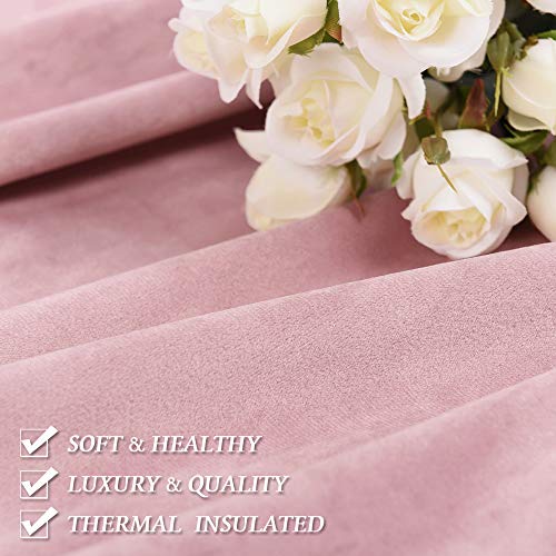 Image of RYB HOME Pink Velvet Curtains for Kids - Super Soft Room Darkening Thermal Insulating Window Drapes for Baby Girl Bedroom Living Room Dining, W 52 x L 63 inch, Blush Pink, 2 Panels