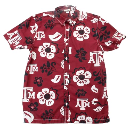 Wes and Willy NCAA Mens Hawaiian Floral Button Down Shirt Texas A&M Aggies TAM Maroon XXL