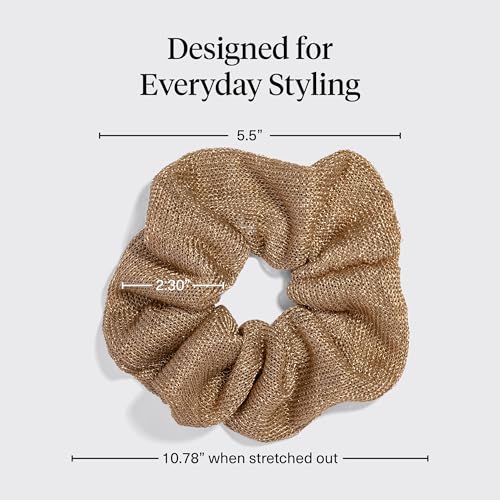 Image of Kitsch Metallic Mesh & Satin Scrunchies For Women - Recycled Fabric Hair Ties for Secure Hold, Comfortable Wear | Softer Than Silk Scrunchies For All Hair Types - Cream & Gold, 2pcs