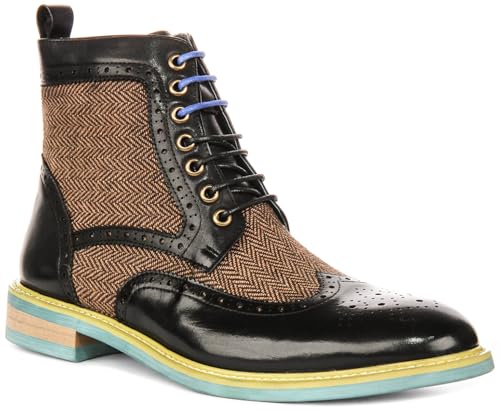 Hi Kennedy Men's Butterfly Print Brogue Boot Ankle Boots