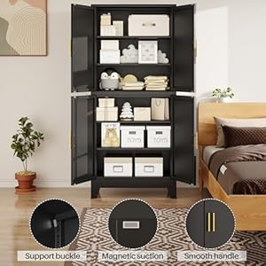 75 h black metal bathroom storage cabinet kitchen pantry cabinet with doors and 3 adjustable shelves freestanding cupboard steel file cabinet for home office bedroom  urban country home decor