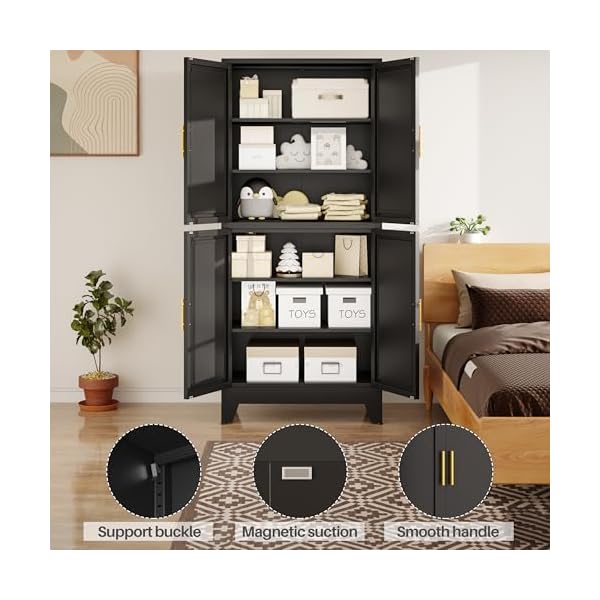 75 h black metal bathroom storage cabinet kitchen pantry cabinet with doors and 3 adjustable shelves freestanding cupboard steel file cabinet for home office bedroom  urban country home decor