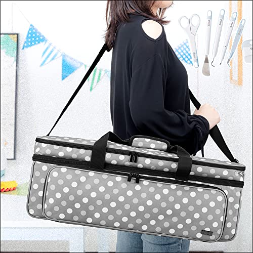 Luxja Double-Layer Carrying Case Compatible With Cricut Die-Cut Machine, 2 Layers Bag Compatible With Cricut Explore Air (Air 2) And Maker (Patent Design), Gray Dots #TOP4