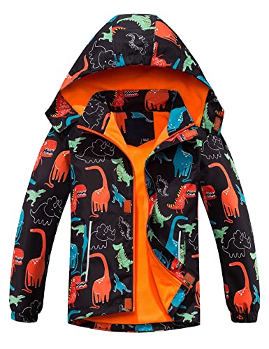 Boys Water Resistant Jacket Coat Kids Fleece Lined Hooded Raincoat Outdoor Teen Windbreaker Jacket Green