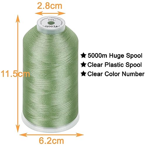 Image of New brothread - Single Huge Spool 5000M Each Polyester Embroidery Machine Thread 40WT for Commercial and Domestic Machines - Fresh Green