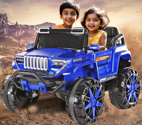 Image of Driving EV Cars for 1, 2, 3, 4, 5, 6 Years | Remote + Steering + Mobile App Control | Kids Jeeps (Thar Jumbo Size Jeep [1-8 Year Kids], Royal Blue)