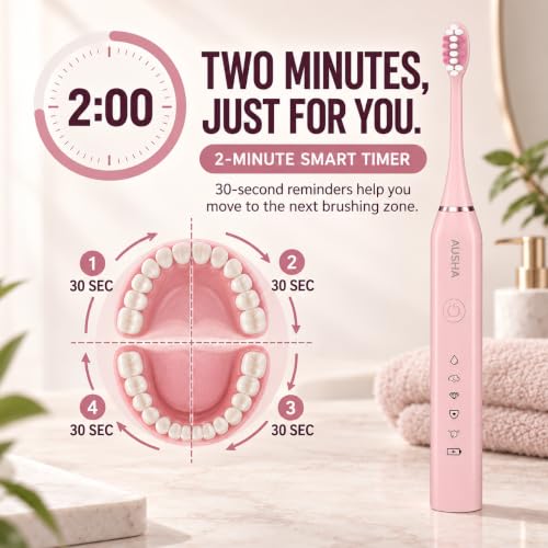 Image of AUSHA Pink Smart Sonic Electric Toothbrush for Adults