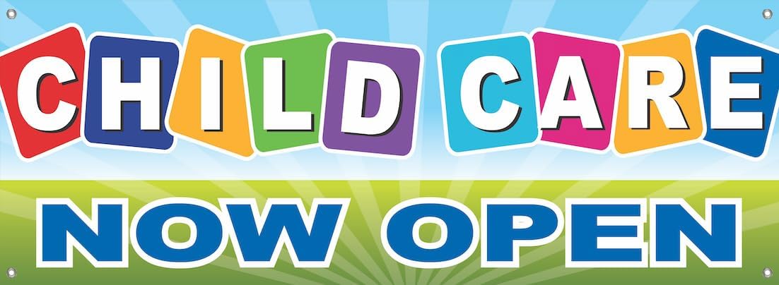 4 LESS CO 18x48 Inch CHILD CARE NOW OPEN Vinyl Banner Sign with Grommets bgb