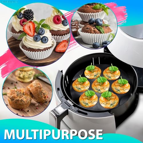 Image of Skytail Silicone Air Fryer Muffin Pan - 7 Cups Regular Cupcake Pan, Non-Stick for Making Cakes, Tart, Bread - Round Pudding Recipe