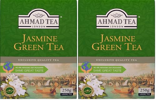 Ahmad Tea – Jasmine Green Tea - Té verde con flores de jazmín - 250 g de té suelto (Paquete de 2)