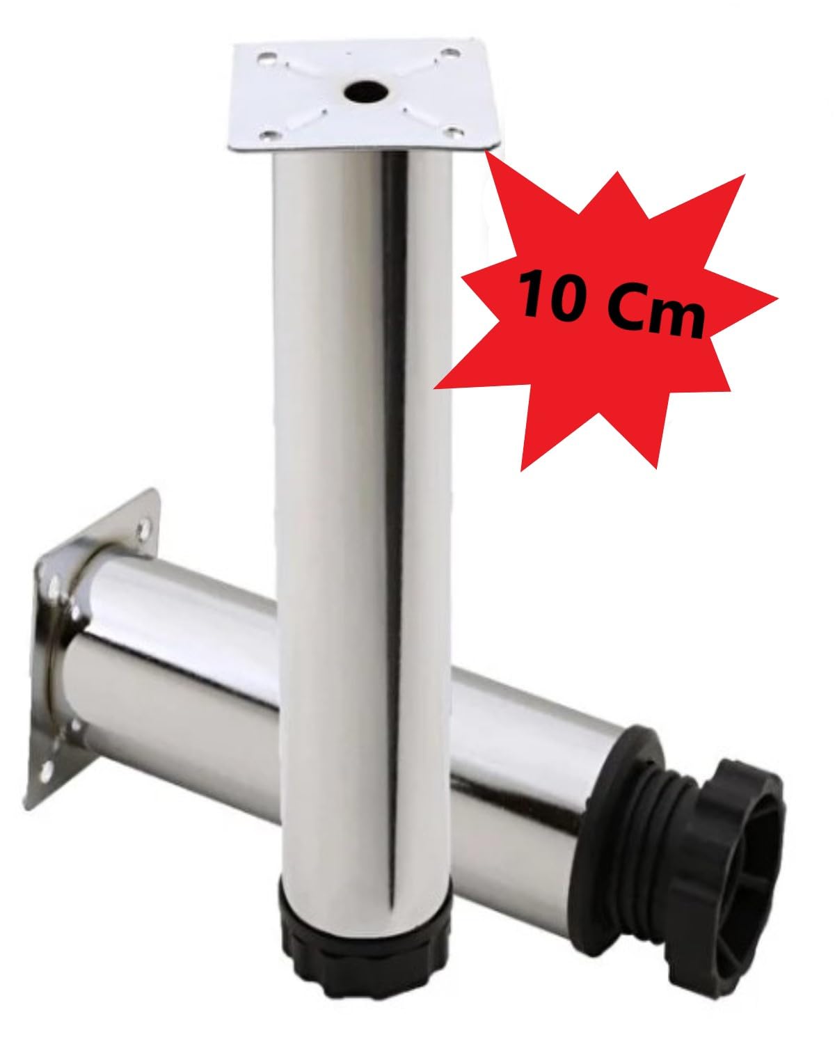 Mobilya Kanepe Baza Koltuk Çekyat Yükseltme Ayağı Tablalı Krom Metal 10 Cm 4 Adet (Vidaları ile Birlikte)
