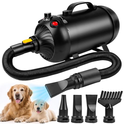 YAZEKY Pulseur pour Chien Professionnel, 2800W Souffleur Chiens Silencieux, Pulseur pour Chien Poils Longs, Toilettage Sèche-Cheveux pour Animaux,Vitesse et...
