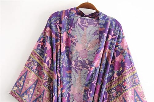 Women Vintage Print Long Robe Rayon Cotton Cover Ups Bikini Swimwear Bohemian Kimono Cover Up3