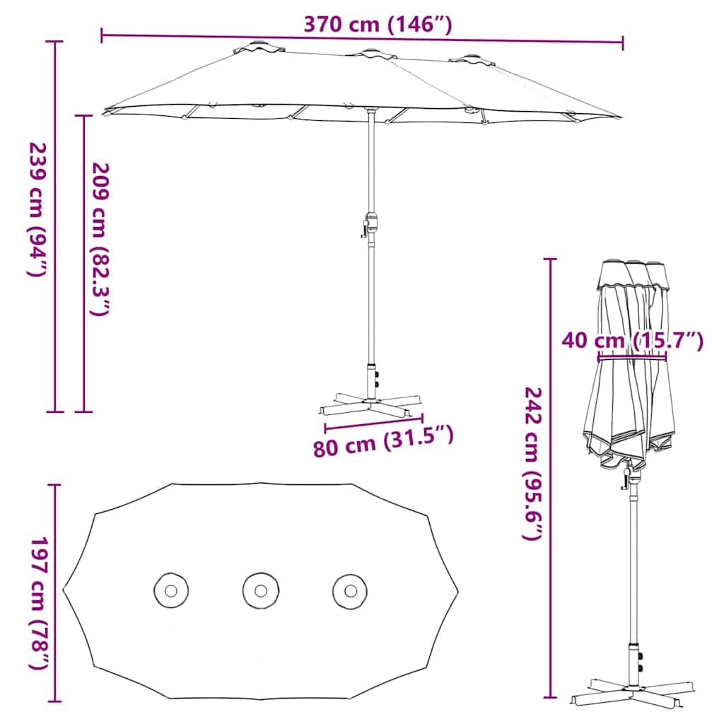 Parasol ogrodowy z poliestru i aluminium, z ręczną korbą, składany parasol na taras, do ogrodu, na balkon, ochrona przed słońcem i wiatrem