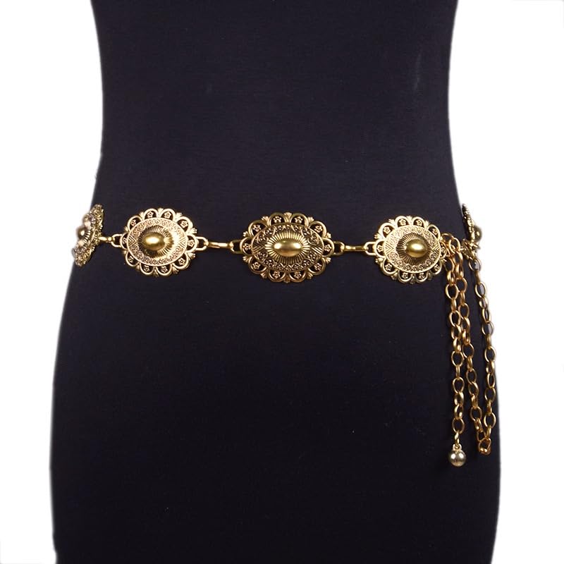 Western Chain Belt Cowgirl Belts for Women Gold Chain Belt Waist Chain Belt for Dress Jeans Pants (A-Gold Chain, Fit Waist up to 44")2