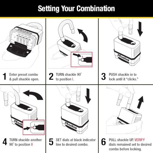 Master Lock Silver Outdoor Combination Lock, Heavy Duty Weather Resistant Padlock with Resettable Code and Cut Resistant Boron Carbide Shackle for Outdoor Use, M176XDLH by Master Lock - Image 5
