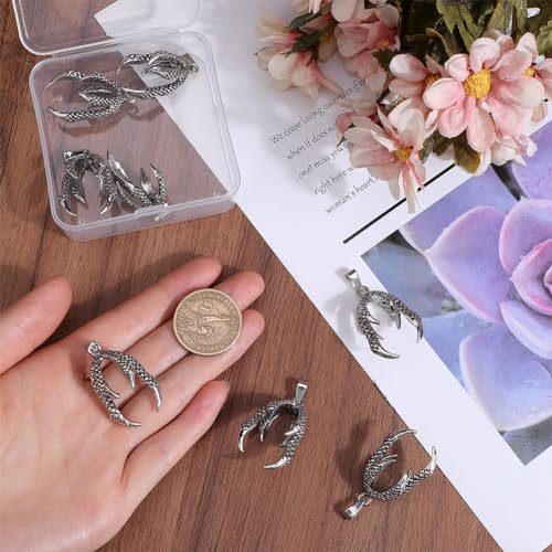 SOFPLATE 1 Box 10Pcs Dragon Claw Charms Dragon Pendants Bulk Alloy Silver Dragon Claw Beads Connectors Pinch Bails Holder Claw Bead Caps for Jewellery Making Charms Necklace Supplies DIY Crafts - Image 3