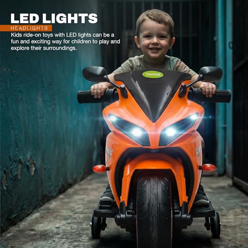 Image of Baybee R7 Baby Electric Bike for Kids with Foot Acceleration | Rechargeable Ride on Baby Bike with LED Lights & Music | Toddler Battery Operated Bike for Kids to Drive 1 to 3 Years Boys Girls (Orange)