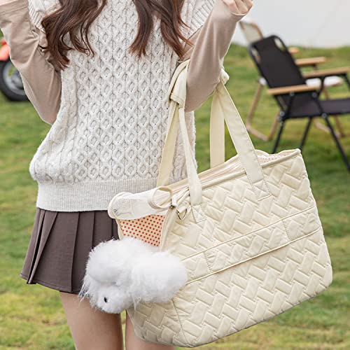 H.s.c Pet Cats Carrier Soft-Sided Pet Quilted Purse Leisure Pups Traveling Go To Vet,Hide Pet Function Handbag With Pocket,11 Lbs Puppy/14 Lbs Cat Or Kittens (Small, Cream-Coloured) #TOP2