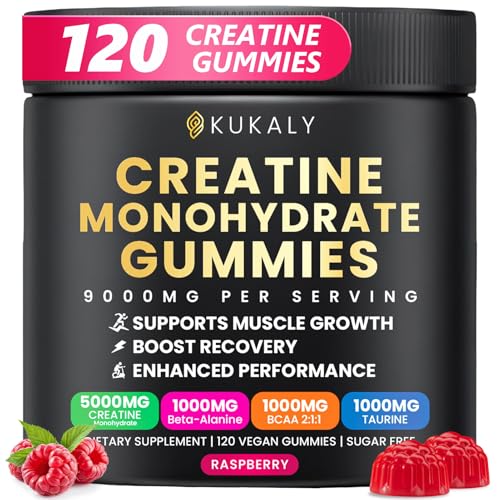 ZyterX Creatine Monohydrate Gummies for Men & Women, 9000MG Creatine Gummies Sugar Free with L-Taurine, BCAA 2:1, B12 B6 for Boost Strength, Focus & Endurance, Vegan, Non-GMO, Raspberry 120pcs