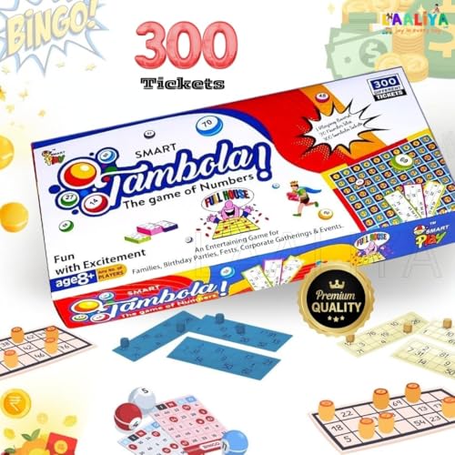 Image of Smart Tambola Game Set with 300 Non Repeating Tickets, Number Calling Board & Marker Coins | Reusable Housie Board Game for Families, Adults, Kids, Birthday Parties & Festivals