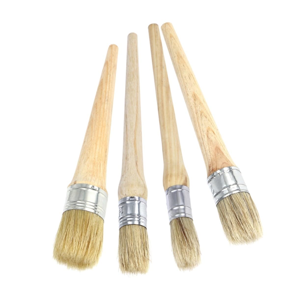 Pincel Redondo de Madera con Mango Largo, 4 Piezas