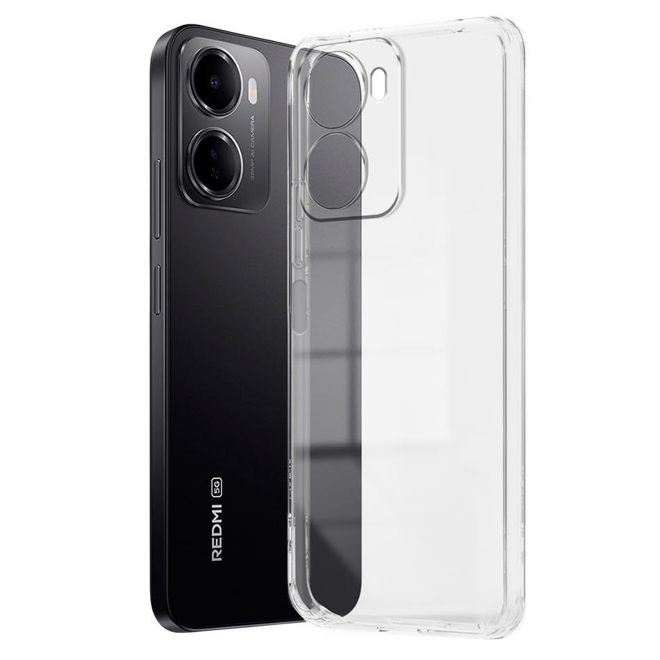 Image of Fashionury Crystal Clear Case for Redmi 15A 5G | Yellowing Resistance | Transparent TPU Silicone | Raised Camera Lips | Slim Transparent Cover